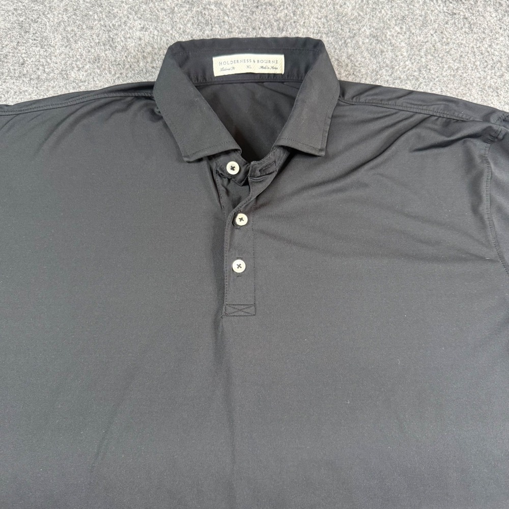 Holderness & Bourne Polo Shirt Mens XL Black Tailored Fit Short Sleeve Stretch